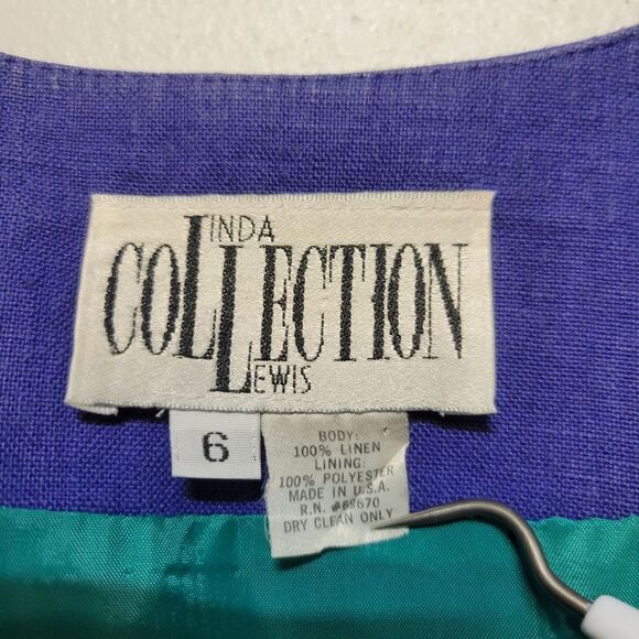 Linda Lewis Vintage Linen Blue and Teal Women's Longline Blazer Jacket - Picture 8 of 10